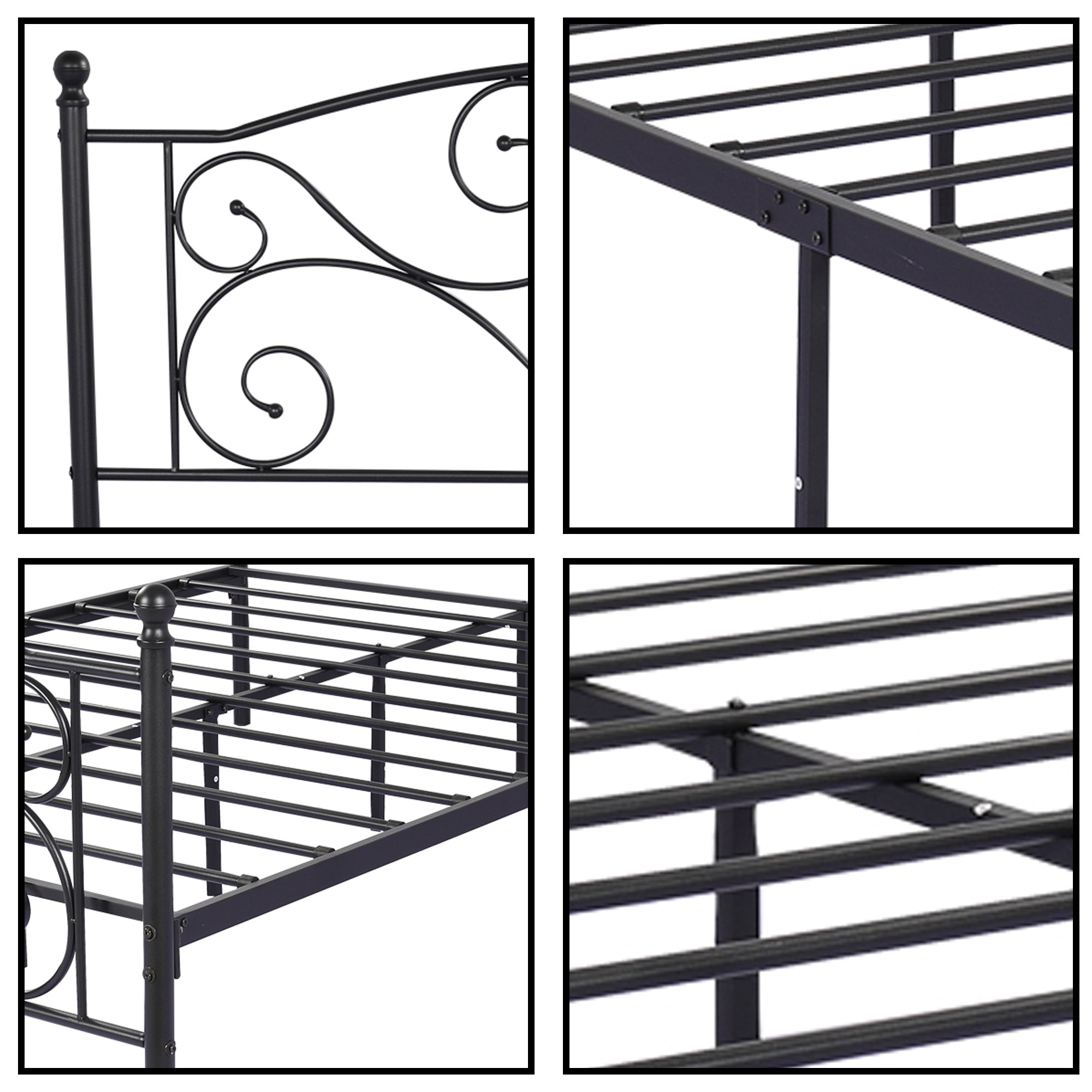 alazyhome Black Curlicue Metal Platform Bed Frame, Queen