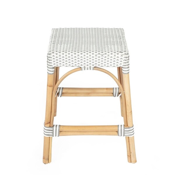 Offex Robias Transitional Grey and White Rattan Backless Counter Stool - 17