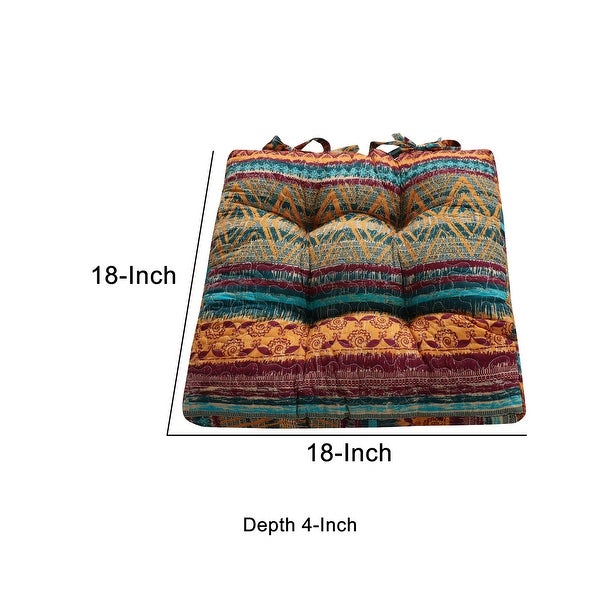 4 Piece Microfiber Chair Pad Cushion Set， Tribal Inspired Print， Multicolor