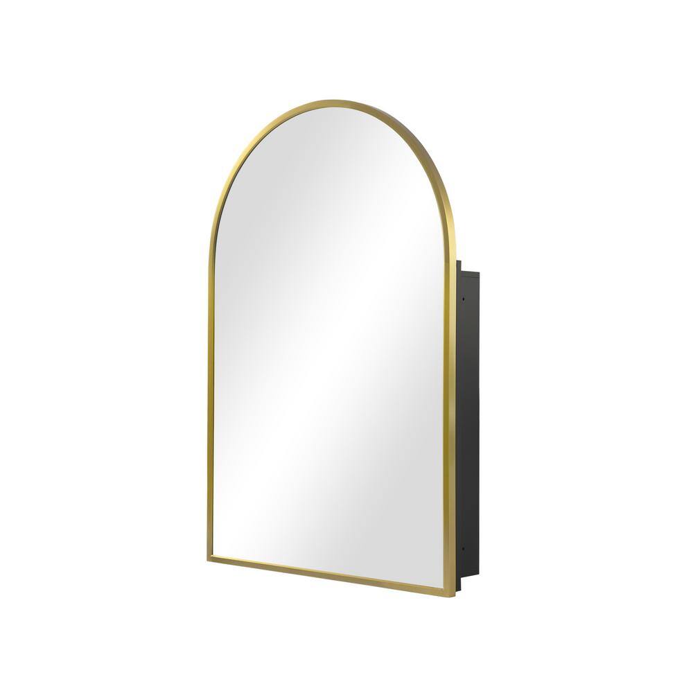 NEUTYPE 24 in. W x 36 in. H Arched Gold RecessedSurface Mount Medicine Cabinet with Mirror A-MR11003