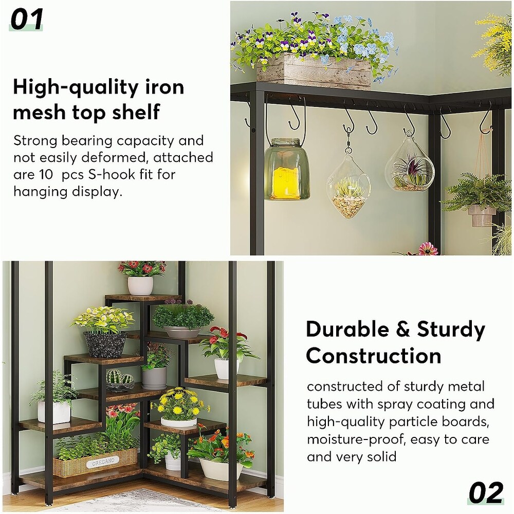 70.9 inches Tall Metal Corner Plant Stand Indoor  8 Tier Corner Plant Shelf