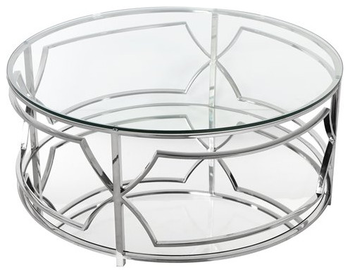 Pangea Home Edward Metal Round Coffee Table with Glass in Silver   Contemporary   Coffee Tables   by Homesquare  Houzz