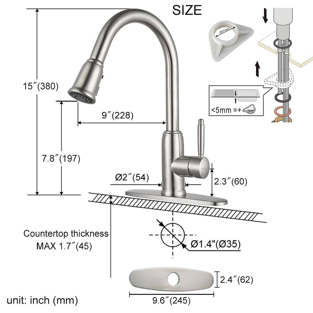 WOWOW Single-Handle Pull-Down Stainless Steel Sprayer Kitchen Faucet with PowerSpray and Temperature Control in Brushed Nickel 2310101-AMUS