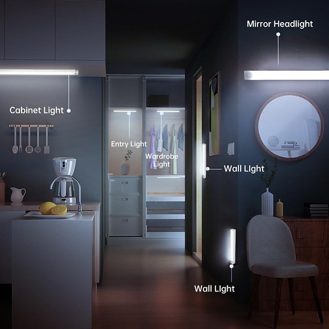 LED Night Light PIR Motion Sensor USB Rechargeable 10/20/30/50cm Closet Kitchen Cabinet Corridor Stair Lights Wireless Night Lamp