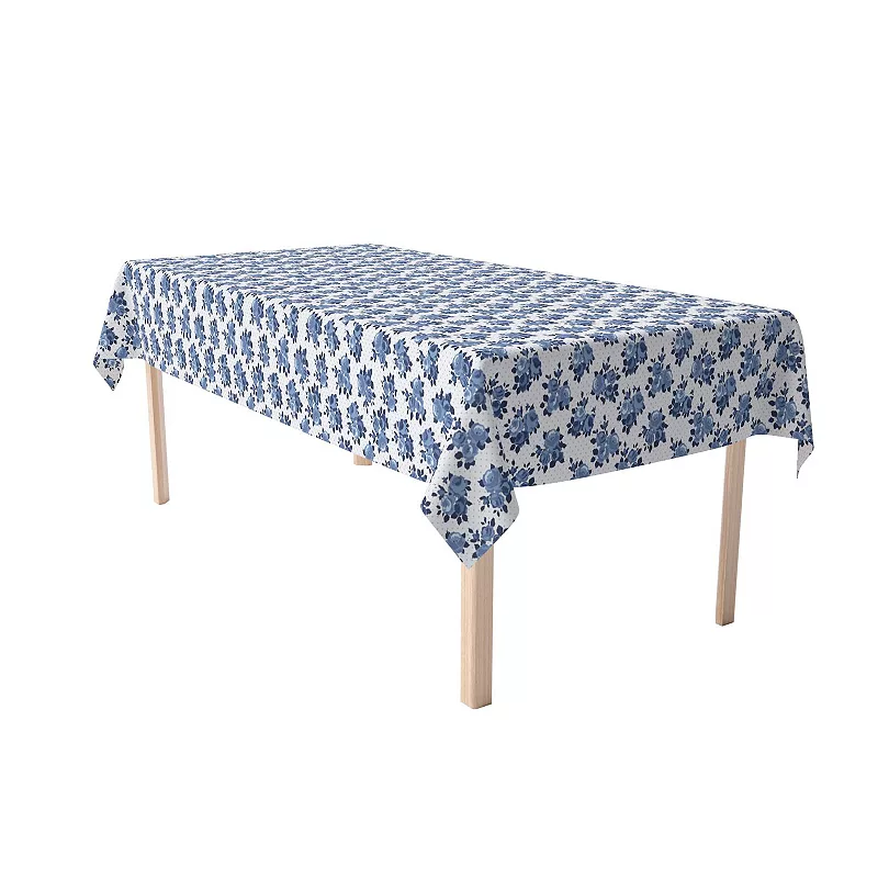 Rectangular Tablecloth， 100% Cotton， 60x104， Blue Floral and Dots