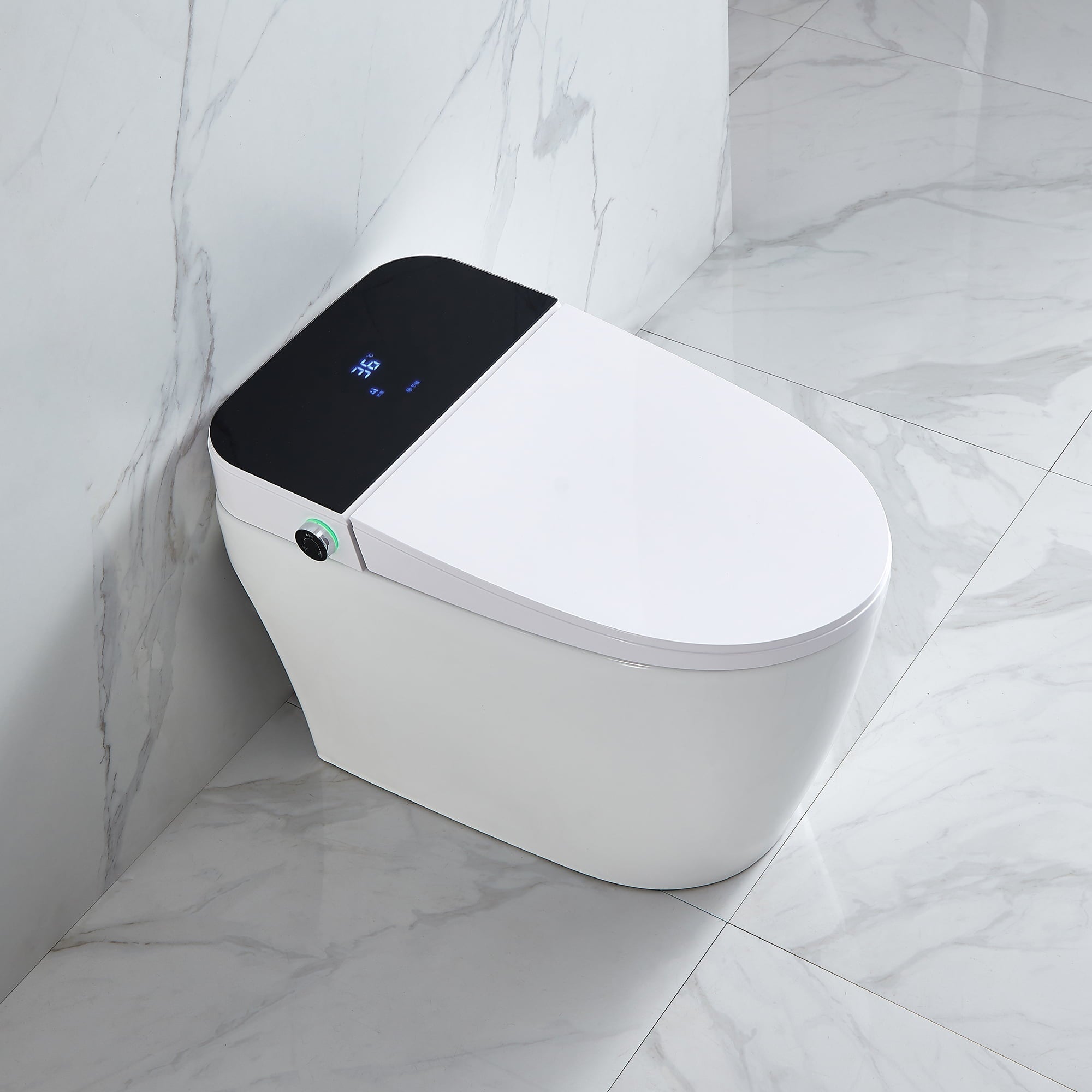 Ukeep Smart Toilet,One Piece Bidet Toilet for Bathrooms,Modern Elongated Toilet with Warm Water, Auto Flush, Foot Sensor Operation, Heated Bidet Seat ,Tankless Toilets with LED Display