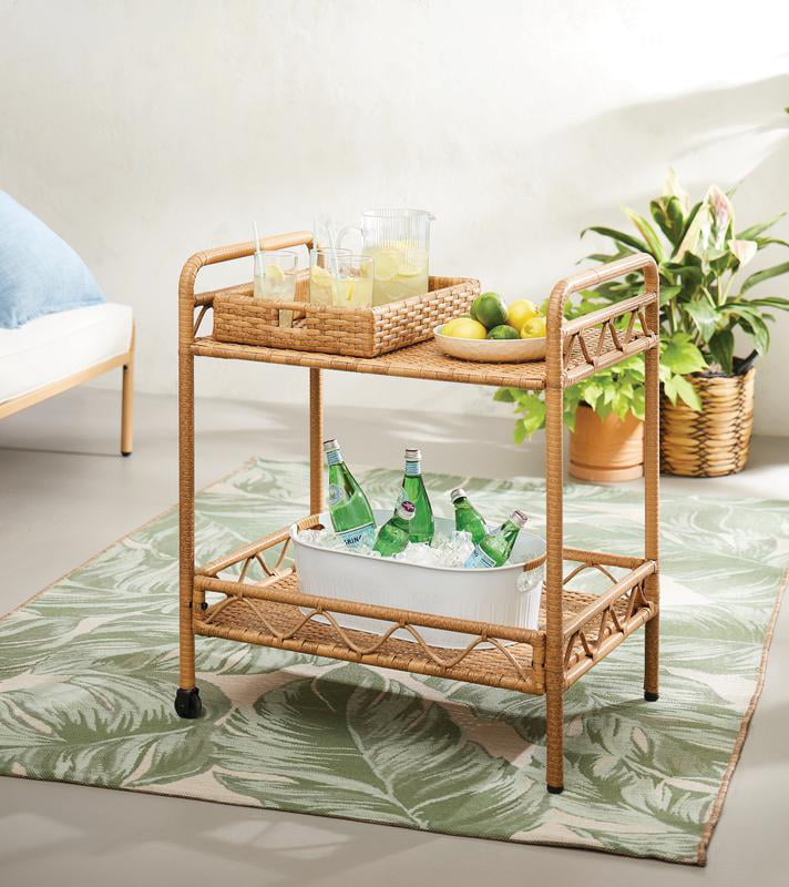 Better Homes and Gardens Willow Sage Steel Wicker Bar Cart， Brown