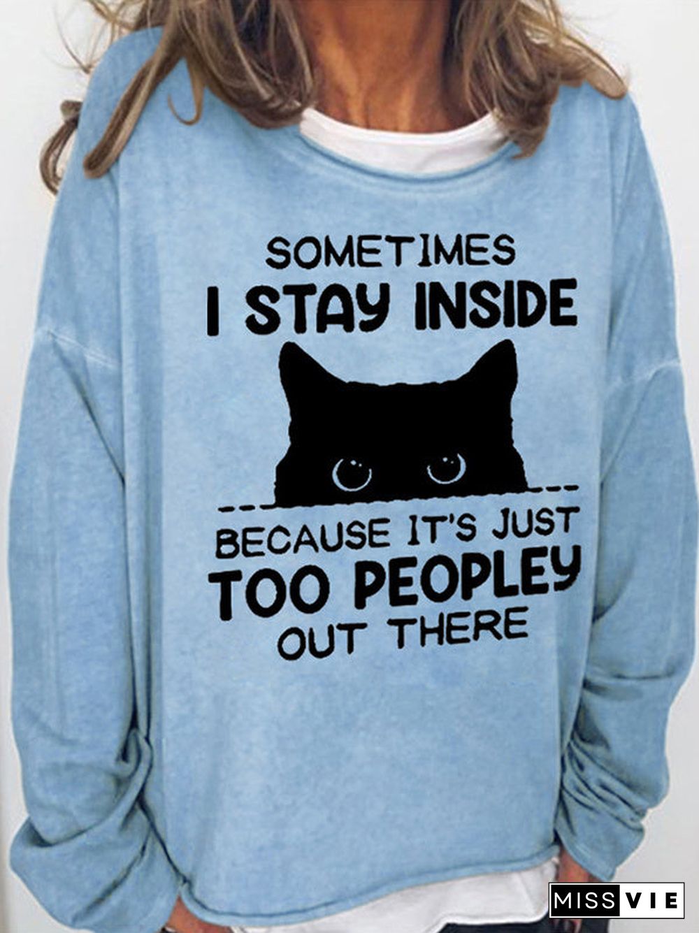 Women's Long Sleeve Scoop Neck Cat Graphic Printed Sweatshirts Tops