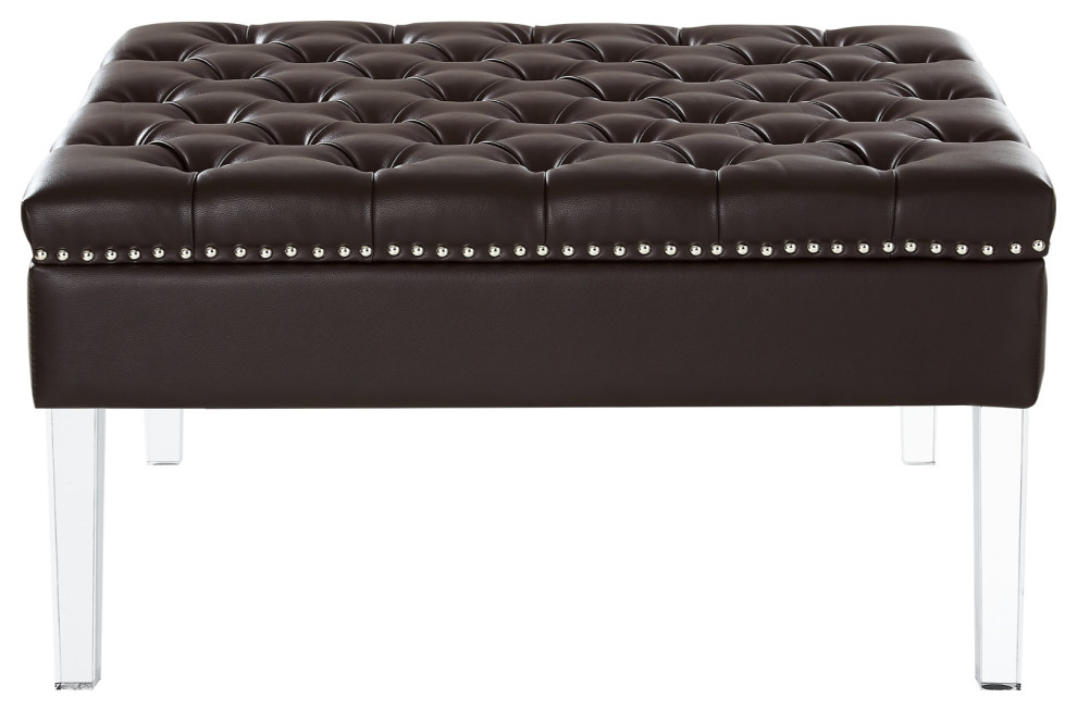 Fernanda PU Leather Tufted with Nailhead Trim  Acrylic Legs Ottoman   Contemporary   Footstools And Ottomans   by Inspired Home  Houzz