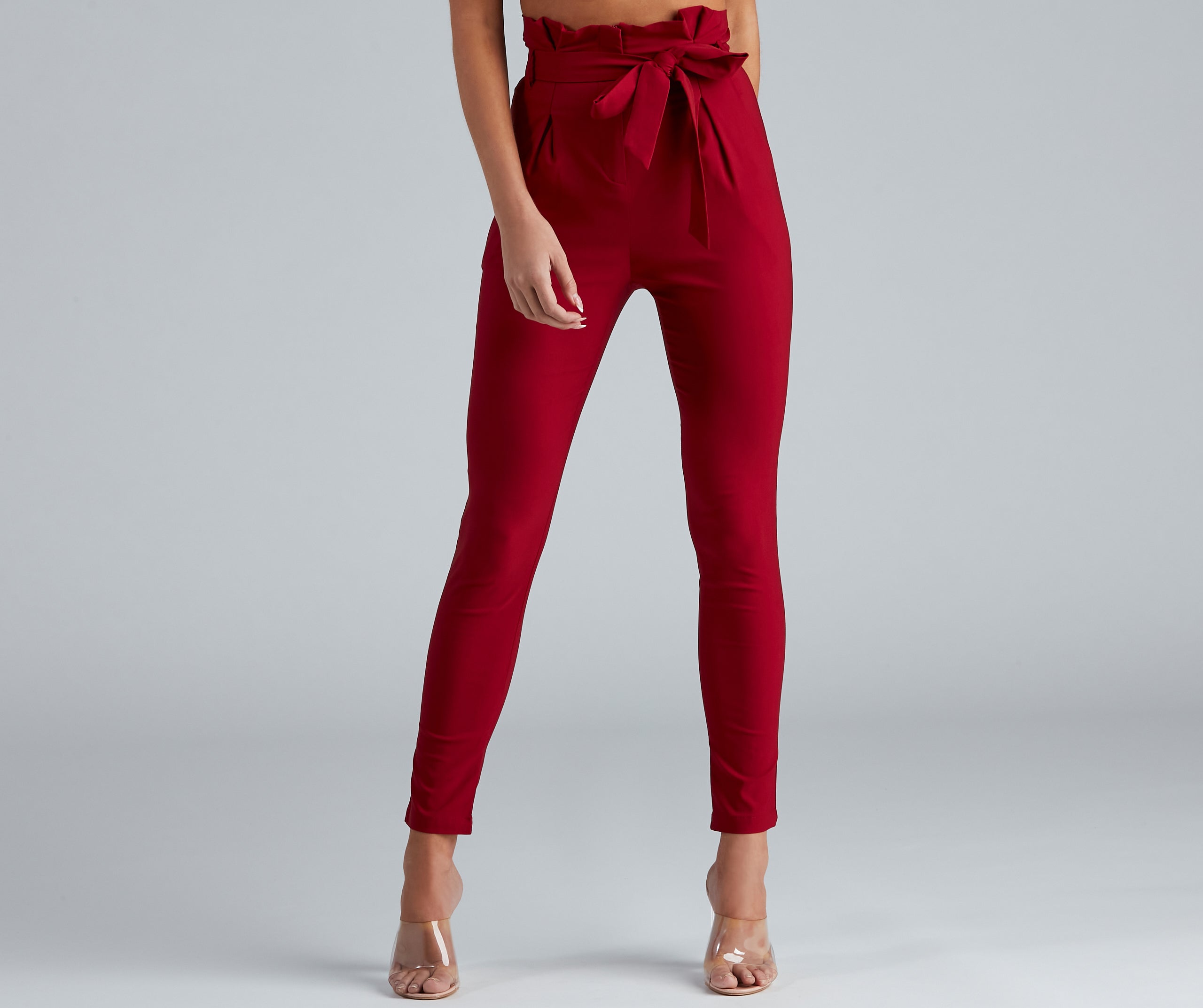 High Waist Paperbag Skinny Dress Pants