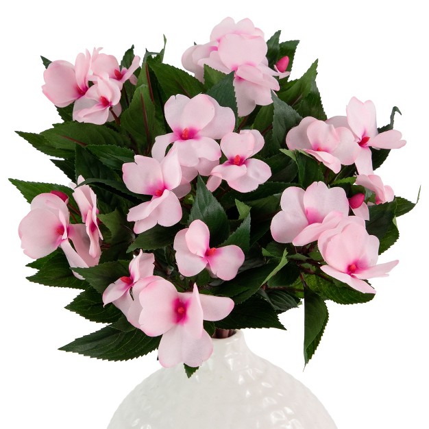 Pink New Guinea Impatiens Artificial Silk Floral Bouquet