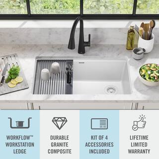 Delta Everest White Granite Composite 32 in. Single Bowl Undermount Kitchen Sink with Accessories 75B933-33S-WH