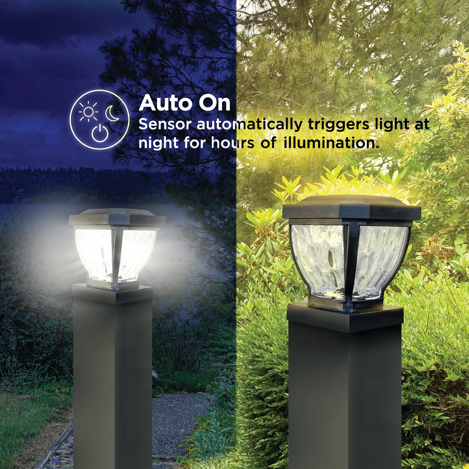 Home Zone Security Solar Post Cap Lights - 2-Pack， Glass + LED， Fits 3.5