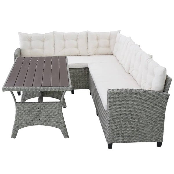 3 Piece Garden Lounge Set with Cushions Poly Rattan Gray - Overstock - 35109187