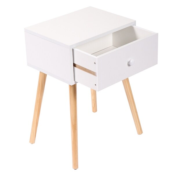 Modern Wood Nightstand /End Table with 1 Storage Drawer and 4 Solid Pinewood Legs，Set of 2