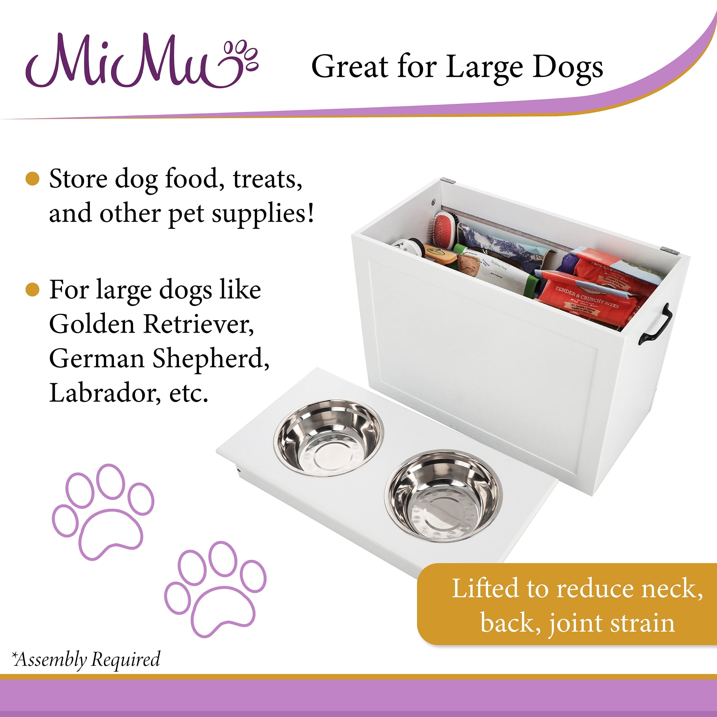 MiMu Elevated Dog Bowl with Storage - Raised Dog Bowl Stand Large Feeder Station