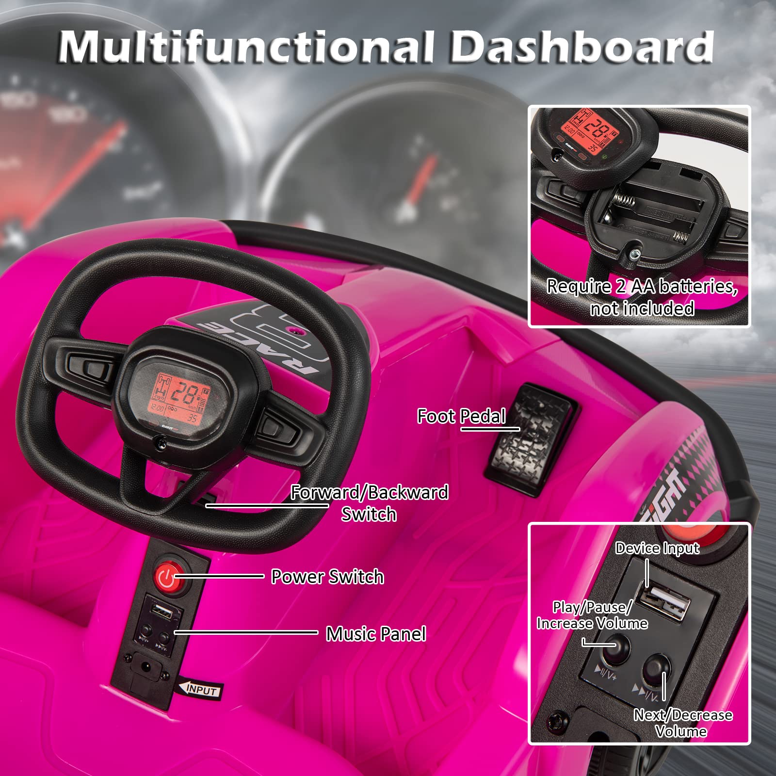 Costzon Ride on Car, Go Cart for Kids with Remote Control, Safety Belt, Music, USB Port, Forward/Backward