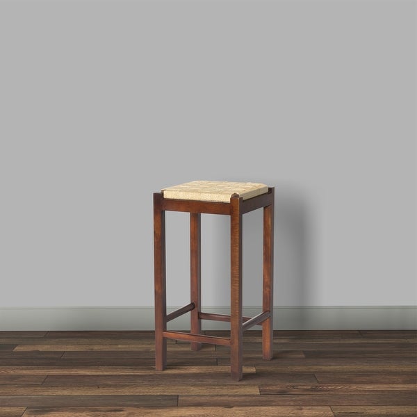 Brown Mango Wood Barstool with Rope Weaved Seat