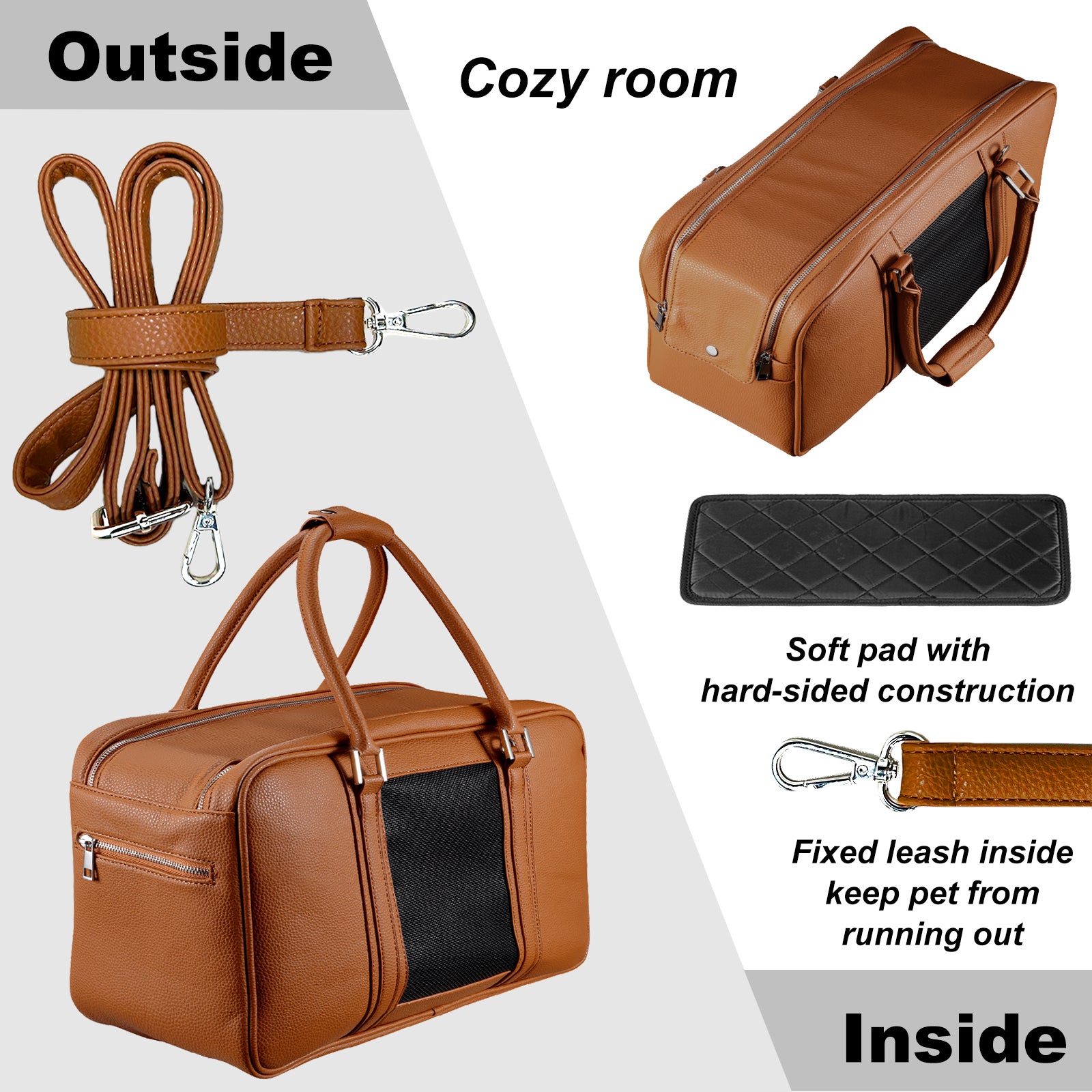 Fashion Dog Purse Carrier for Small Dogs with 2 Extra Pockets， Holds Up to 10lbs Pu Leather Cloth Pet Carrier， Cat Carrier， Airline Approved Puppy Purse Carrier for Travel (Brown， Small Size)