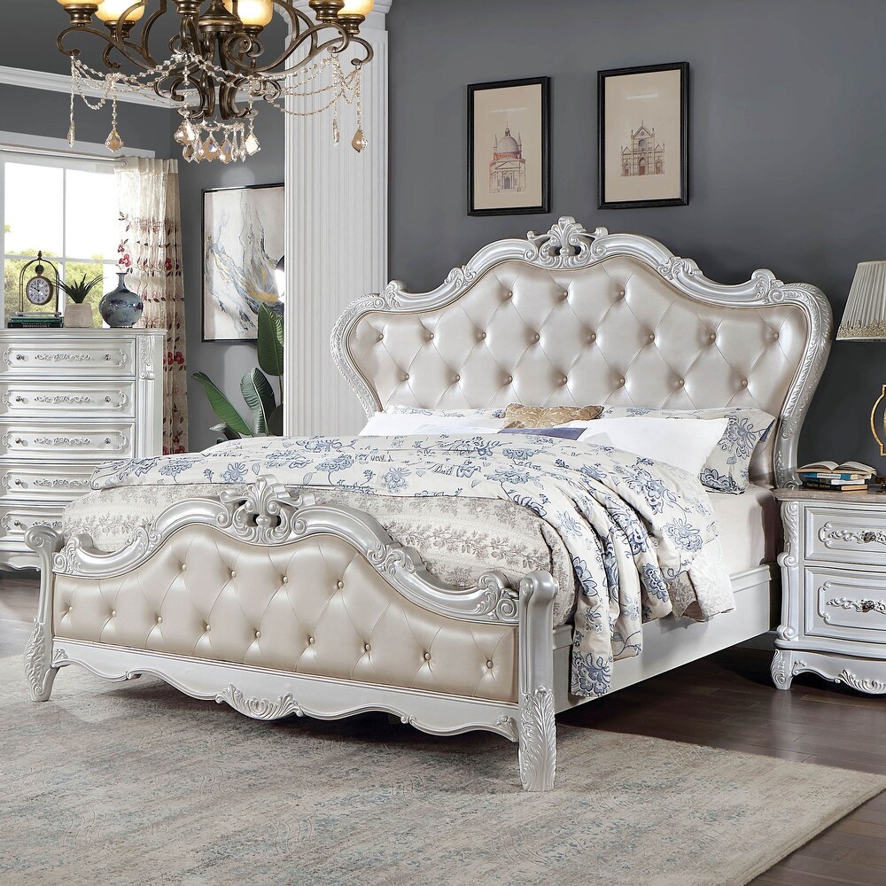 Bednara Victorian White Wood 3 Piece Upholstered Tufted Panel Bedroom Set by Furniture of America