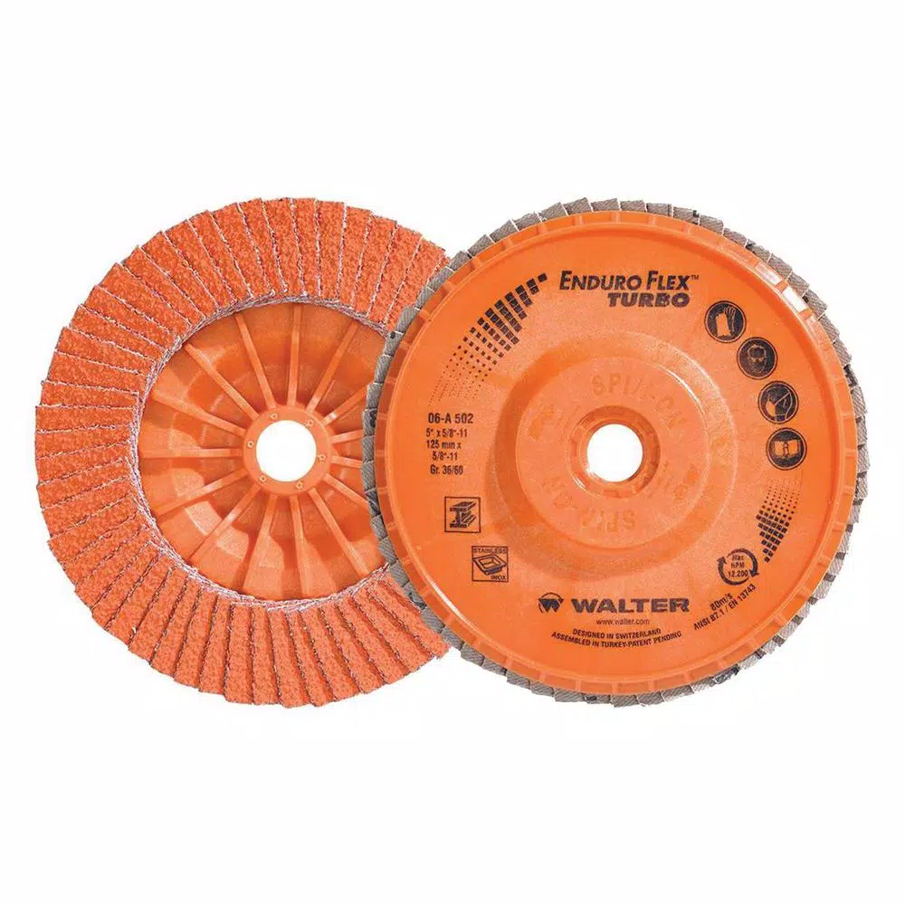 WALTER SURFACE TECHNOLOGIES ENDURO-FLEX Turbo 5 in. x 5/8-11 in. Arbor GR36/60 Blending Flap Disc (10-Pack) and#8211; XDC Depot