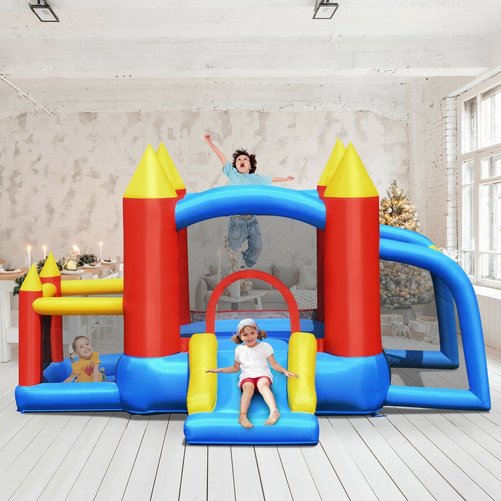 BOUNTECH Inflatable Bounce House, 6 in 1 Jump 'n Slide Bouncer w/ Large Jumping Area (Without Blower)