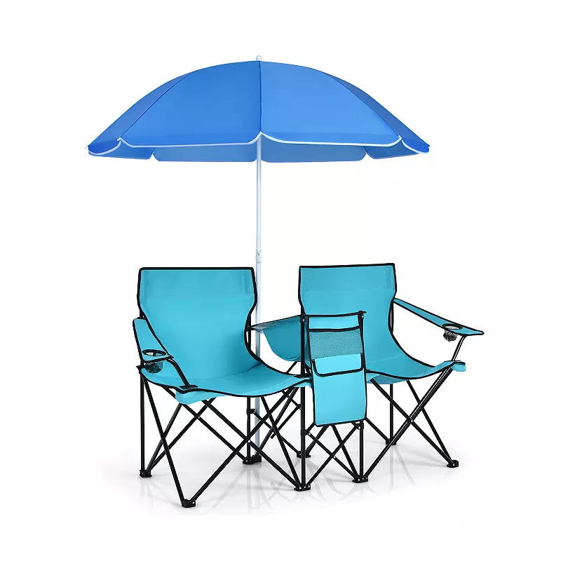 Portable Folding Picnic Double Chair With Umbrella