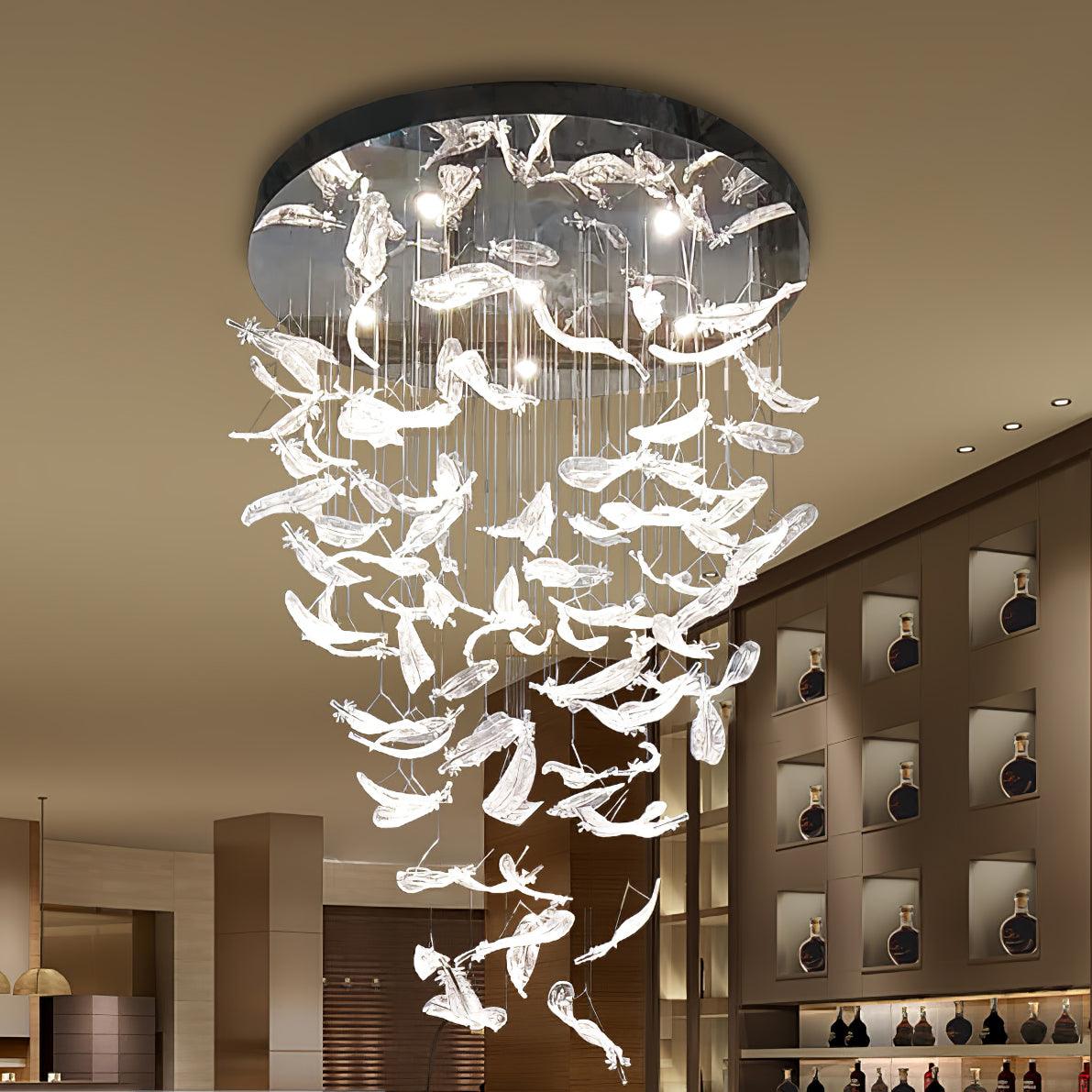 Glass Feathers Flying Chandelier