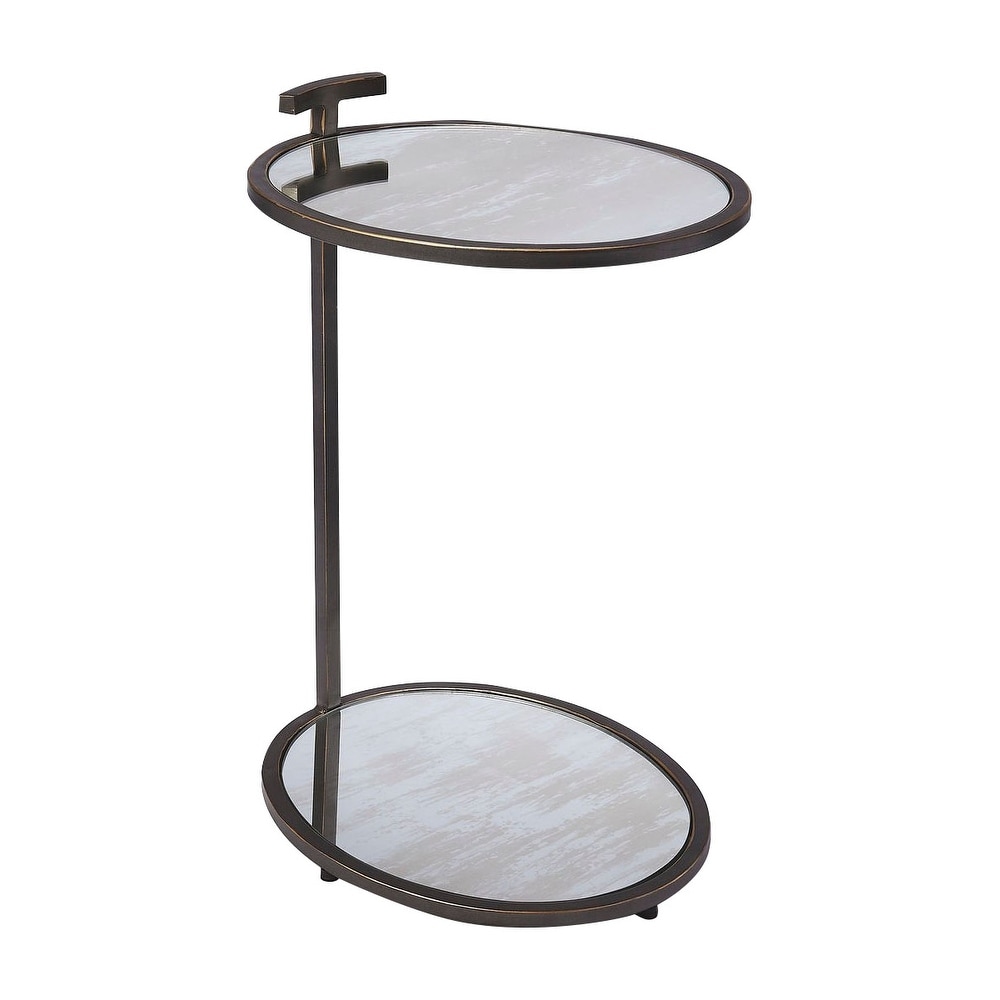 Modern Metal and Mirror Oval Side Table - Black