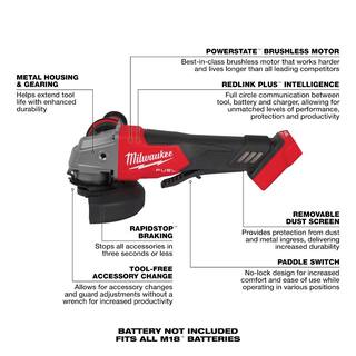 MW M18 FUEL 18V Lithium-Ion Brushless Cordless 4-12 in.5 in. Grinder Kit wPaddle Switch  FUEL 4-12 in. Grinder 2880-22-2880-20