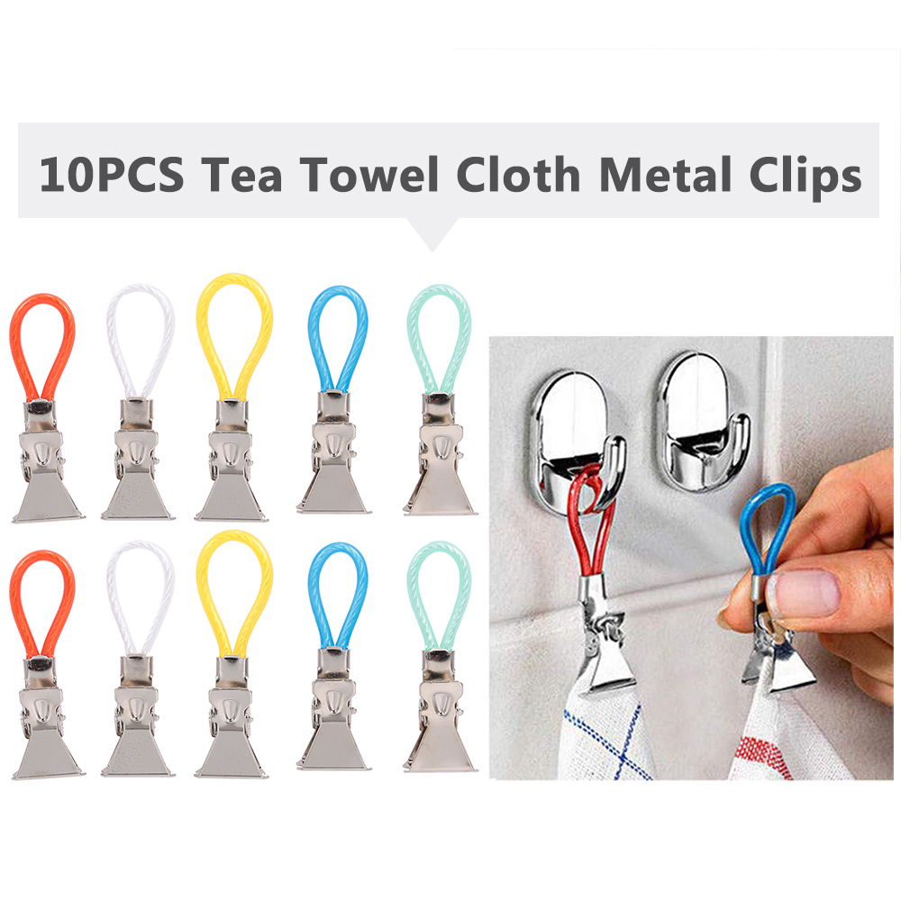 10PCS Tea Towel Clips Cloth Hanging Metal Clips Hand Towel for Kitchen Bathroom Afternoon Tea Oven Mitt Kids Pet