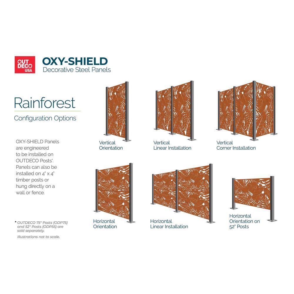 OUTDECO Rainforest 3 ft. x 6 ft. Oxy-Shield Corten Steel Decorative Screen Panel in Rust with 6-Screws OXY001