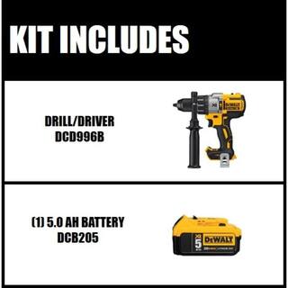 DW 20V MAX XR Cordless Brushless 3-Speed 12 in. Hammer Drill and (1) 20V MAX XR Premium Lithium-Ion 5.0Ah Battery DCD996Bw5b