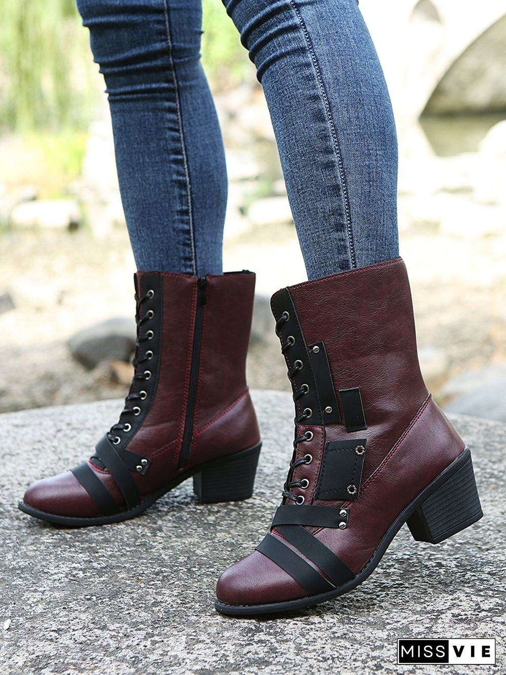 Women's Retro Comfy Chunky-heel Lace-up Riding Riding Boots