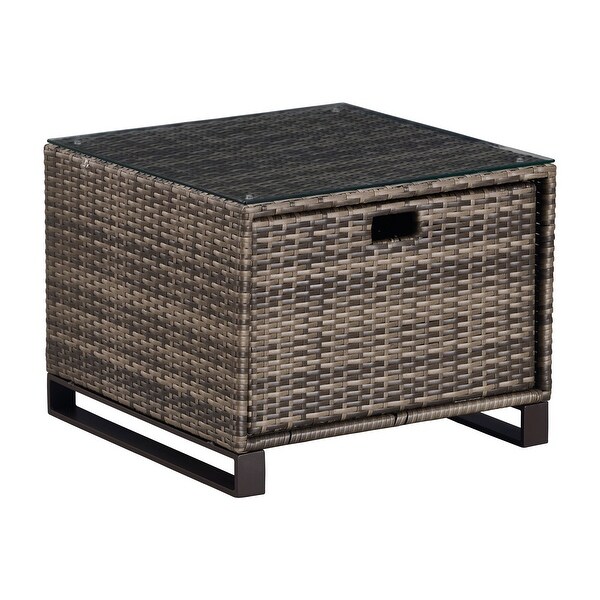 Tommy Hilfiger Oceanside Outdoor Side Table with Storage，Coastal Gray Wicker