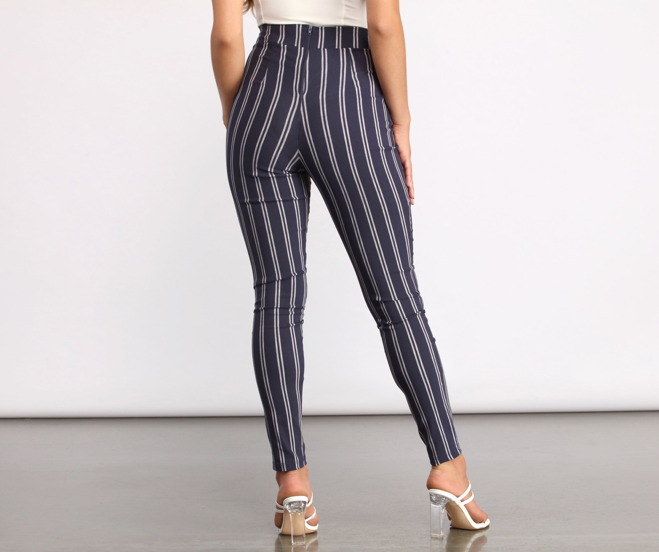 High Waist Double Striped Skinny Dress Pants