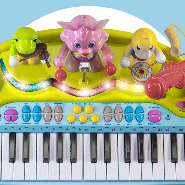 Prextex Kids Toy Piano Set with Real Working Microphone and Record， Playback， Synthesizer and Stool