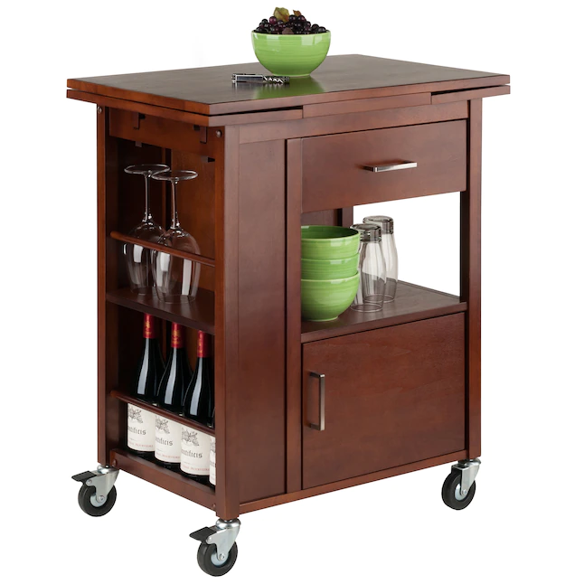 Winsome Wood 94643 Brown Wood Base with Wood Top Rolling Kitchen Cart (18.35-in x 27.56-in x 33.46-in)