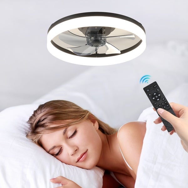 Oaks Aura 20in. Modern Low Profile Ceiling Fan with Light， Black Flush Mount Ceiling Fan with Remote for Bedroom Shopping - The Best Deals on Ceiling Fans | 41540736