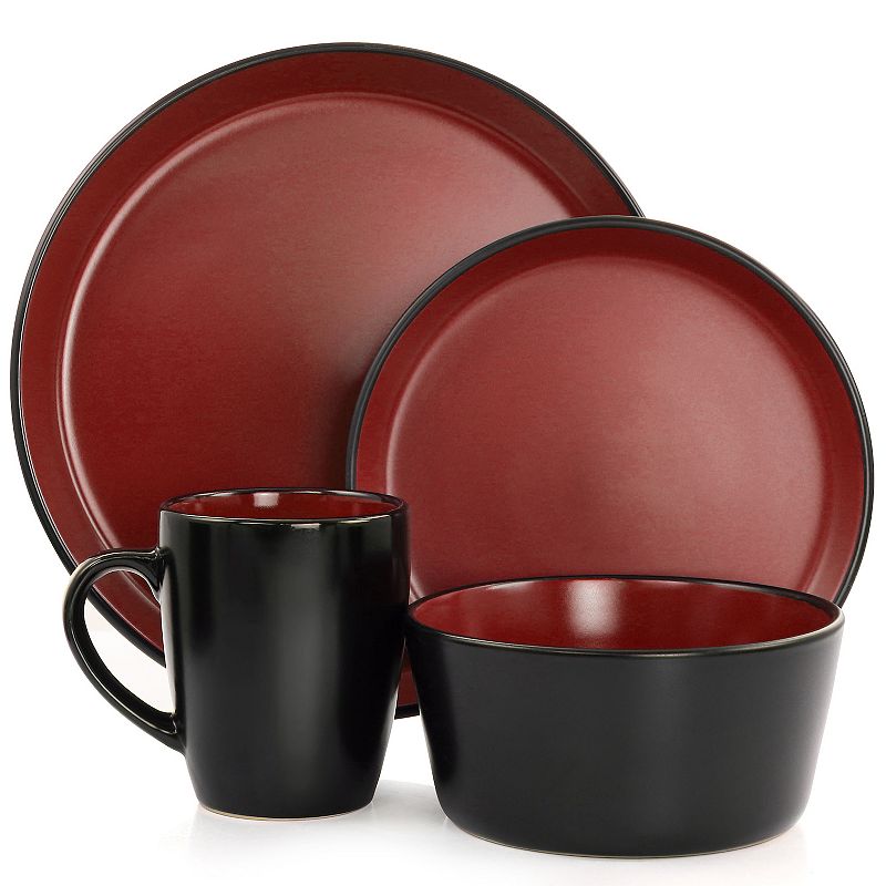 Gibson Home Laramie Blue Stoneware 16 Piece Dinnerware Set in Red and Black