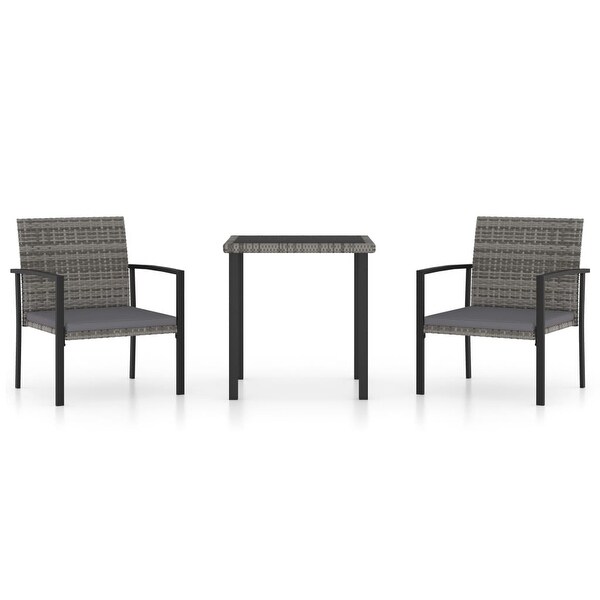 vidaXL 3 Piece Patio Dining Set Poly Rattan Gray