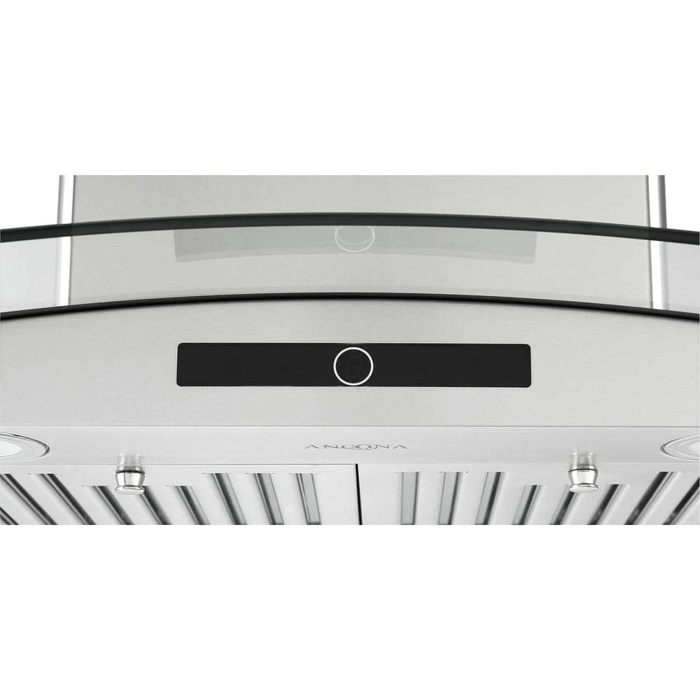 Ancona 30 in 600 CFM Convertible Wall Mounted Glass Canopy Range Hood with LED Lights in Stainless Steel