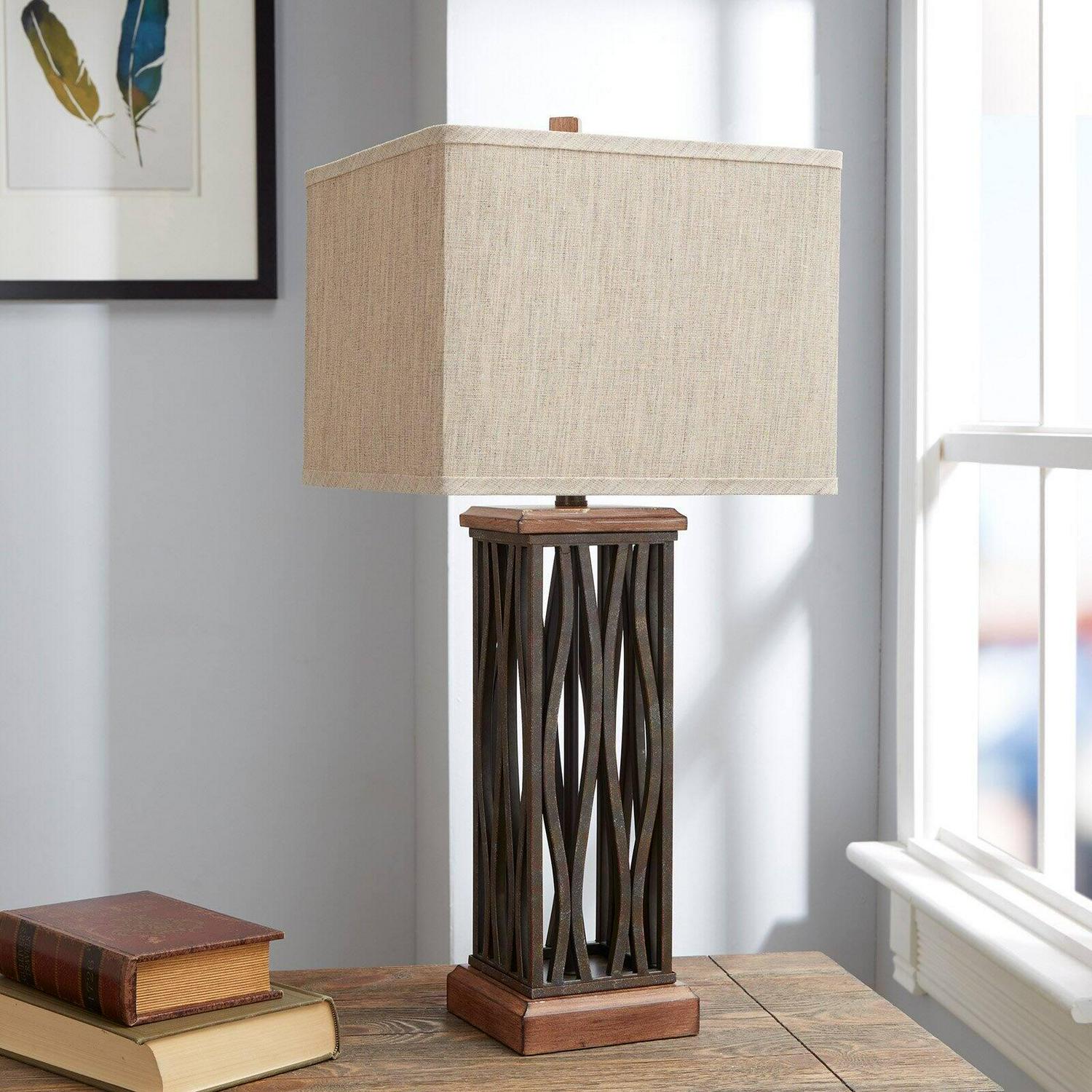 The Silverwood 29 Modern Bronze Metal Table Lamp with Beige Shade， LED Bulb Included