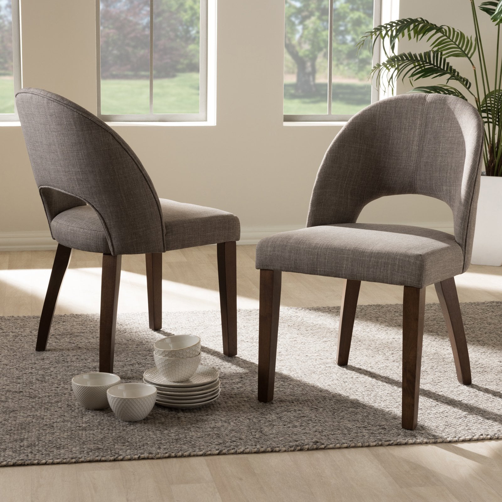 Baxton Studio Wesley Mid-Century Modern Fabric Upholstered Wood Dining Chair - Set of 2