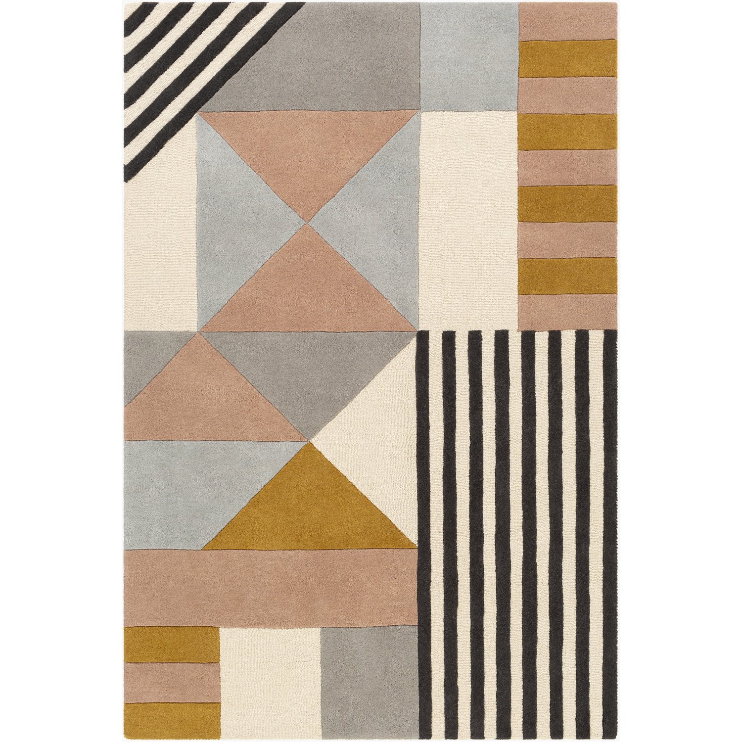 Emma Hand Tufted Rug in Cream, Light Gray, Mustard, Camel, Black, Medium Gray