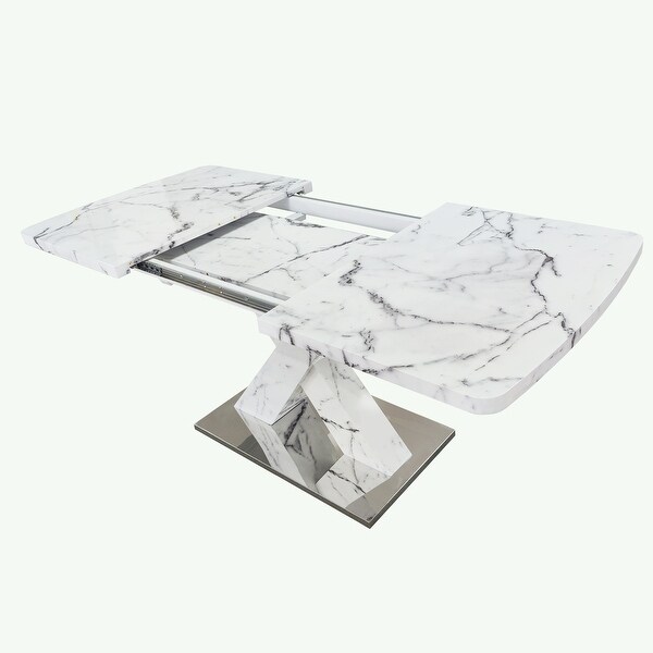 White Stretchable Marble Table with Metal Base