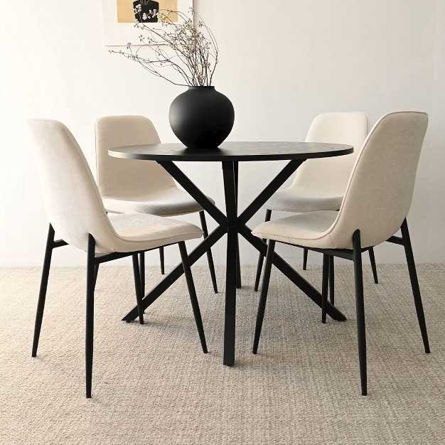 Olive oslo Black Dining Table Set For 4 solid Round Black Grain Dining Table Sets With 4 Upholstered Dining Chairs Black Legs the Pop Maison