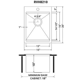 Ruvati Siena 16 Gauge Stainless Steel 15 in. x 20 in. 1-Hole Drop-in Workstation Bar Sink RVH8210