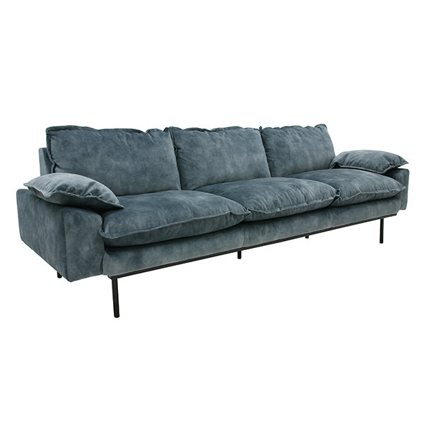 Retro Sofa / 4 seater / velvet vintage petrol blue