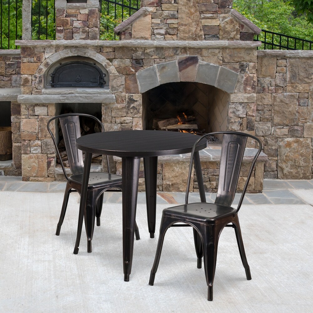 30'' Round Metal Indoor Outdoor Table Set with 2 Cafe Chairs